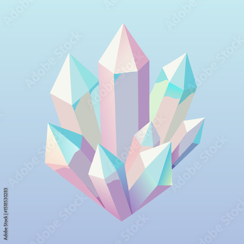 Pastel Colored Geometric Crystals Cluster Abstract Background