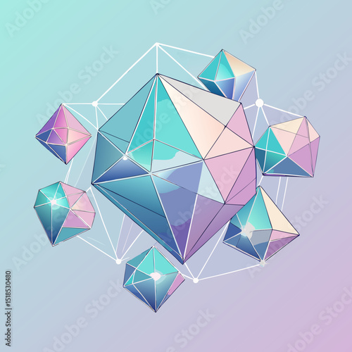 Abstract Pastel Geometric Shapes Networked Interconnected Design