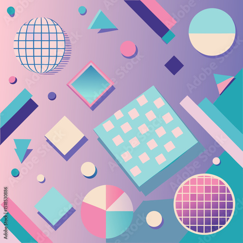Abstract Geometric Background with Pastel Colors and 80s Style