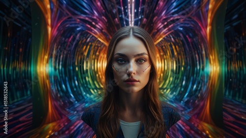 Optical symmetry with dynamic patterns and wavy prismatic overlays.