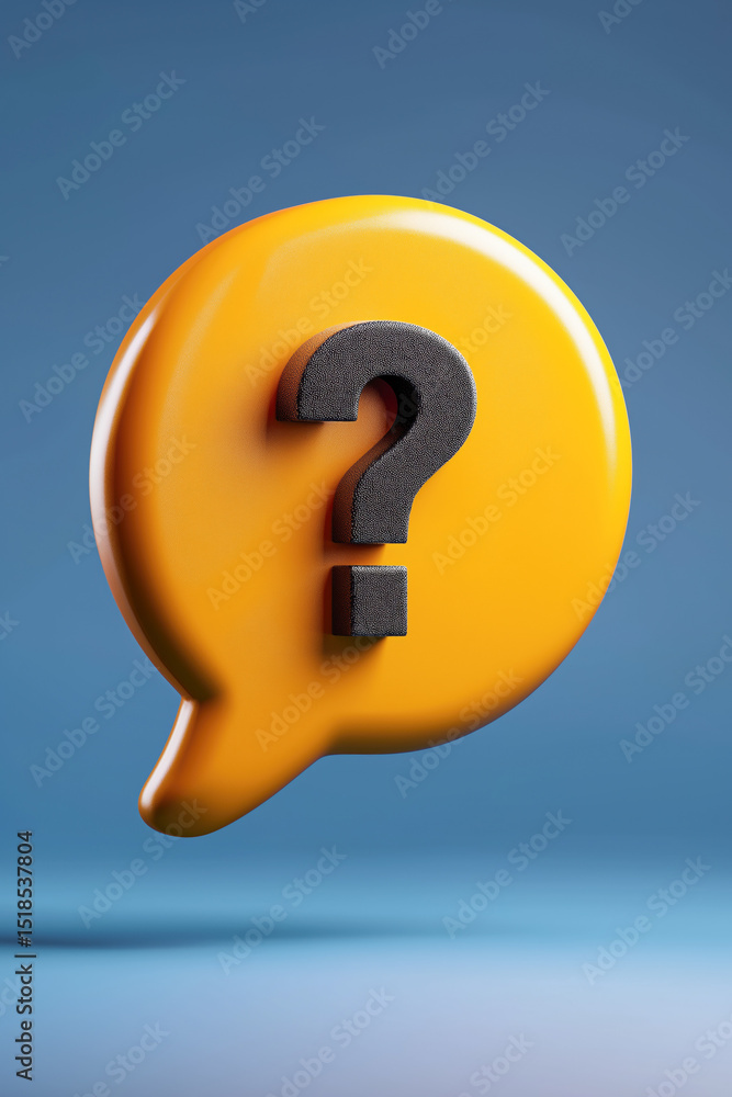 A yellow question mark is floating in the air. The question mark is made of a material that looks like it's made of plastic A yellow question mark is floating in the air. The question mark is made of a material that looks like it's made of plastic