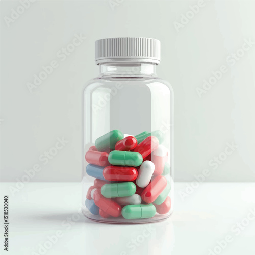 suppliments,3d suppliments bottle,realistic suppliments, transparent suppliment bootlles, tablets, nature,flowers,multiple bottles,medicine,without label,glass jar multi color,capsules, fish capsules