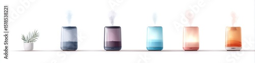 Colorful humidifier collection on white background for artistic decoration and wellness promotion
