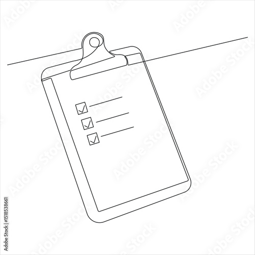 Continuous one line drawing of clipboard with checklist vector illustration