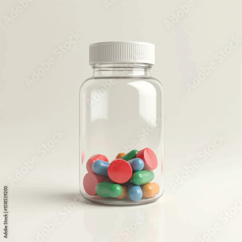 suppliments,3d suppliments bottle,realistic suppliments, transparent suppliment bootlles, tablets, nature,flowers,multiple bottles,medicine,without label,glass jar multi color,capsules, fish capsules
