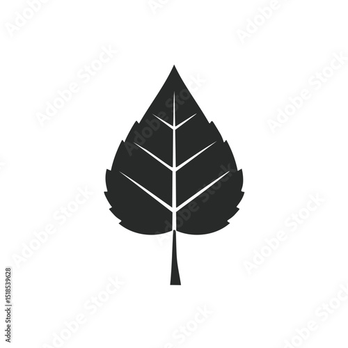 Simple black silhouette of a single aspen leaf