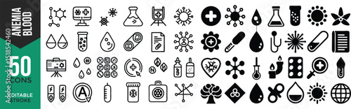 Anemia and Blood Disorder Line Icon Set – Medical Vector Illustrations

