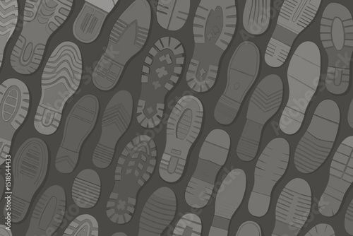 Patterns of footwear impressions on a textured surface with varying shoe designs
