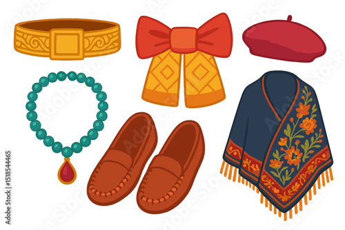 Colorful traditional accessories from a cultural celebration showcasing vibrant designs and textures