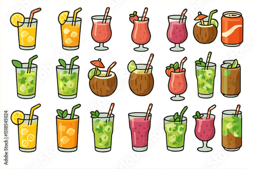 Colorful assortment of refreshing beverages showcased on a bright background ideal for summer gatherings and parties