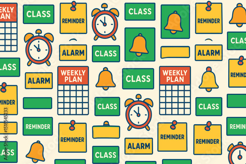 Colorful reminders and alarms for a weekly class schedule on a light background