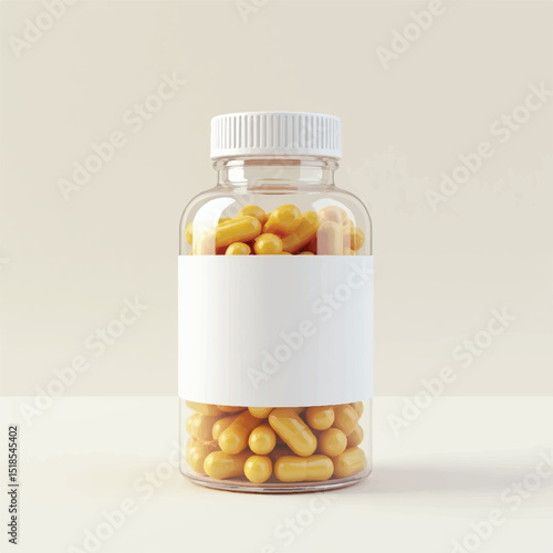 supplement bottle mockup with capsules in it with white label, 3d product mockups,protein jar,medicine bottle with pills,omega 3 capsules,realistic mockups,photography,transparent vitamins bottle