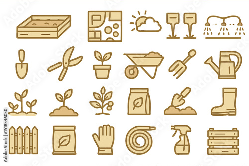 Gardening tools and essentials arranged in a creative layout for outdoor enthusiasts and plant lovers