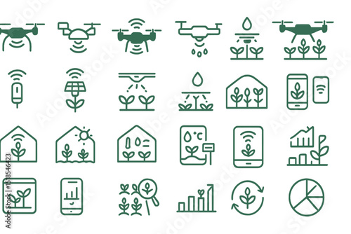 Innovative agricultural technology icons illustrating modern farming solutions and practices for efficient crop management