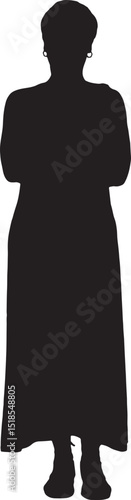 vector; silhouette; front view of standing woman arms crossed