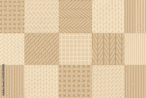Various beige textured tiles arranged in a grid pattern showcasing different designs for interior decoration