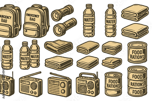 Emergency preparedness kit with supplies for survival during disasters or unforeseen events