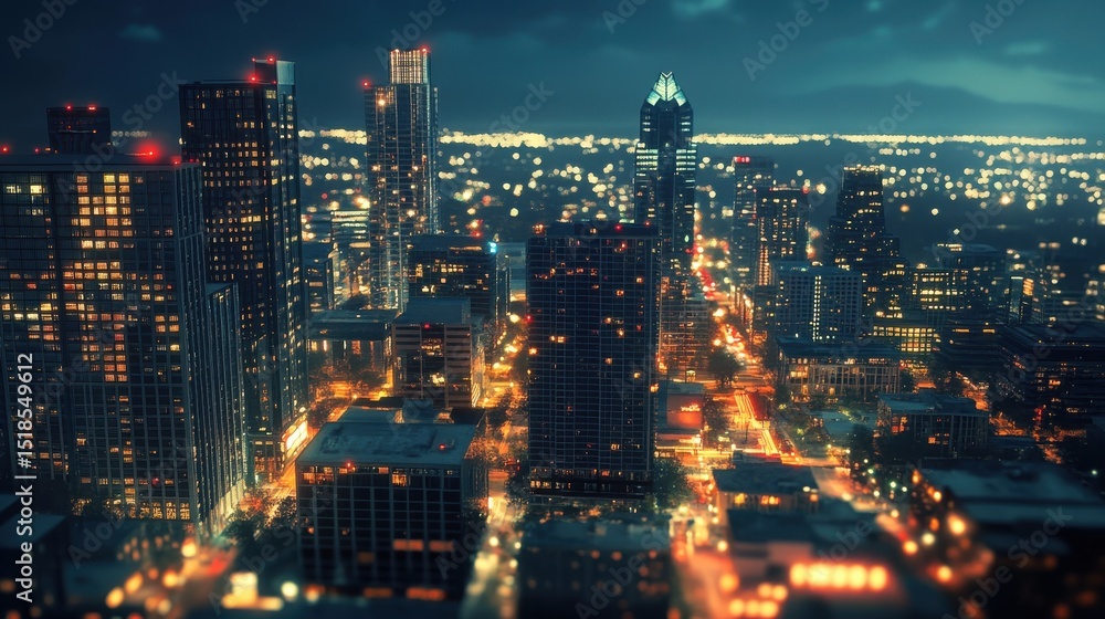Fototapeta premium A night view of Austin, showcasing the cityââ¬â¢s vibrant skyline with lights on tall buildings.