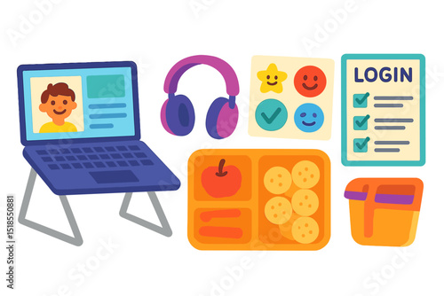 Children engage in online learning while enjoying healthy snacks at home during lunchtime