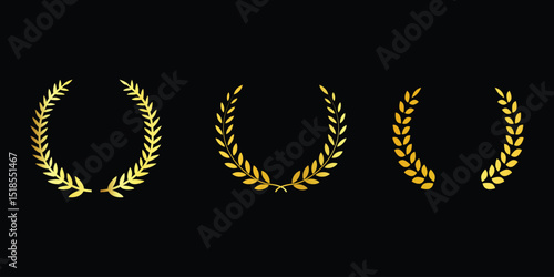 Black and White Laurel wreath vector art collection Golden with Black Background 