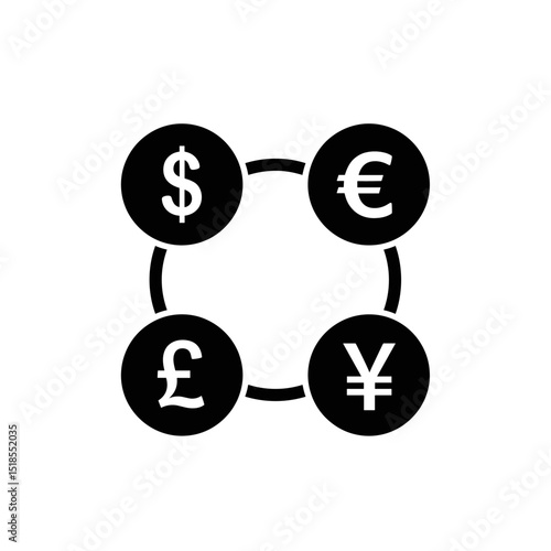 Currency Exchange Icon with Dollar, Euro, Pound, and Yen Symbols