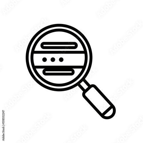 Search or Evidence Icon: Outline of Magnifying Glass Inspecting Lines of Text or Data