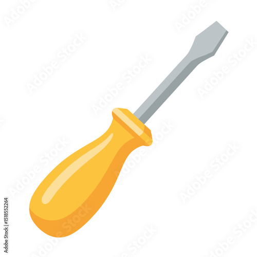 Cartoon Illustration of a Flathead Screwdriver with a Yellow Ergonomic Handle