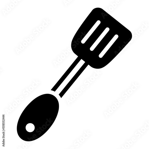 Black Silhouette Icon of a Slotted Kitchen Spatula or Turner with a Hole for Hanging