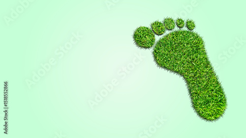Fotografie ecological footprint concept, barefoot footprint made of lush green grass isolat