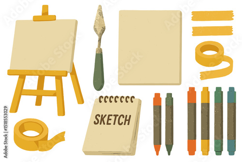 Creative workspace featuring art supplies for sketching and drawing activities at home or studio