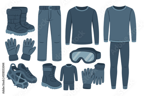 Winter outdoor clothing and gear collection for cold weather activities ideal for hiking and skiing adventures