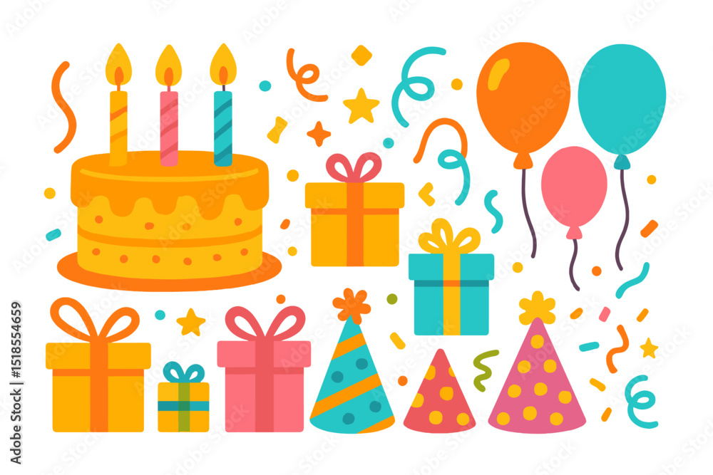 custom made wallpaper toronto digitalColorful birthday celebration elements featuring cake, balloons, and gifts for a memorable party atmosphere