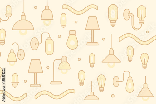 Unique collection of light fixtures and lamps showcased in a minimalistic design with soft colors and simple patterns