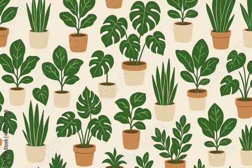 Green plants in various pots create a lively indoor decor atmosphere in a modern space