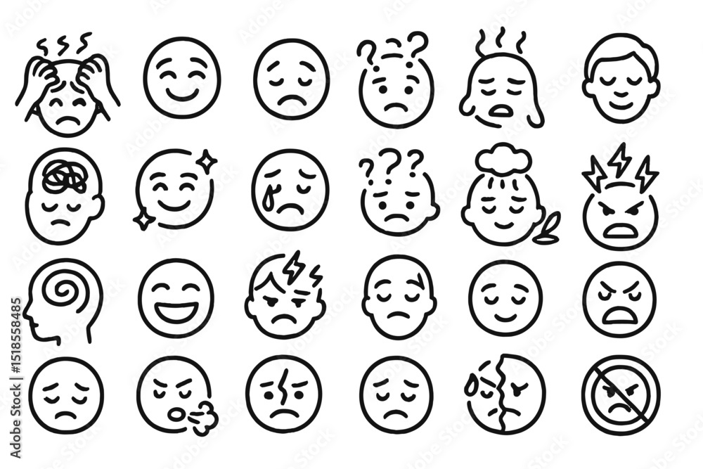 Variety of expressive emotional faces depicting different feelings and states of mind Variety of expressive emotional faces depicting different feelings and states of mind