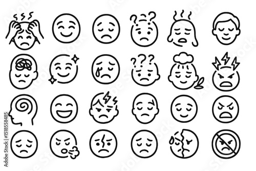 Variety of expressive emotional faces depicting different feelings and states of mind