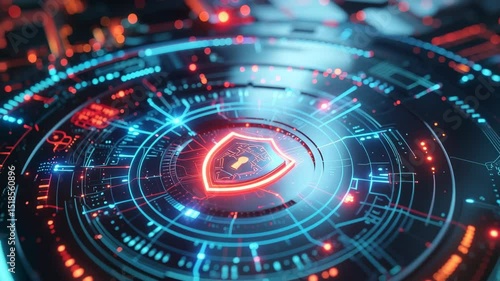 Wallpaper Mural Digital shield emblem glowing in a circular HUD with tech red and blue tones, ideal for cybersecurity themed videos Torontodigital.ca