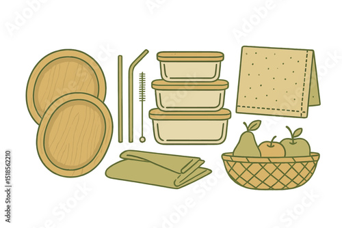 Organizing a sustainable kitchen with reusable containers, cloths, and eco-friendly utensils for meal prep