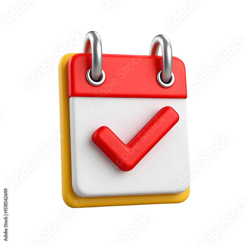 3d calendar icon with check mark isolated on transparent background