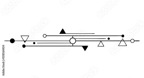 Geometric minimalist vector line art divider with triangles, circles, and arrows on transparent background