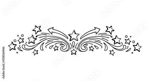 Doodle-style whimsical shooting star swirl border vector design for magical or fantasy themes