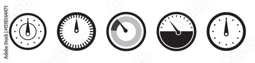Speed signs. Speedometer black icons set. Speed indicators with arrows. Fast speed. Internet speed, gauge, dashboard, indicator, tachometer, scale. Credit score indicator. Risk levels meter icon 