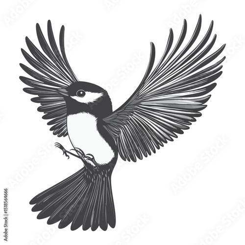 Black Flat Vector Bird Flying Silhouette