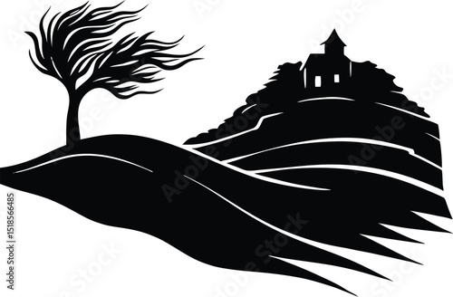 Windswept Hillside Silhouette | Blustery Weather on Hill Slopes