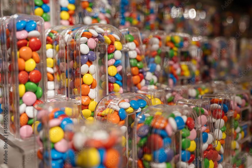 custom made wallpaper toronto digitalBright multi-colored candies are packed into transparent letter-shaped containers. The close-up view shows a vibrant candy display in a retail or gift store.