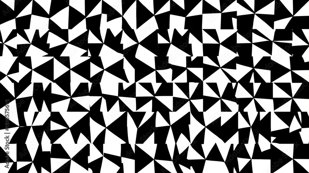 Abstract geometric pattern with black and white triangles creating a bold modern design with dynamic interlocking shapes Abstract geometric pattern with black and white triangles creating a bold modern design with dynamic interlocking shapes