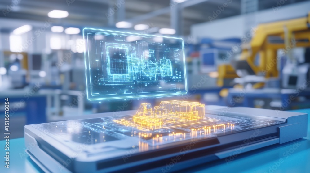 Fototapeta premium Holographic display over a technological circuit board.