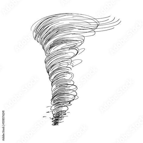 Monochrome tornado line art with swirls outline vector drawing. Stylized illustration of hurricane by scribble for tech branding, esoteric symbols and design. Dynamic spiral lines pen painting.