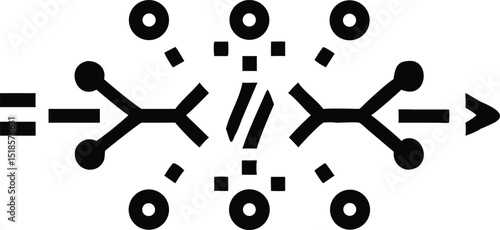 Futuristic isometric quantum computing symbols silhouette design with transparency