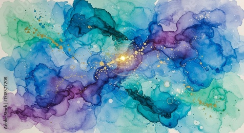 Abstract watercolor of colorful galaxy